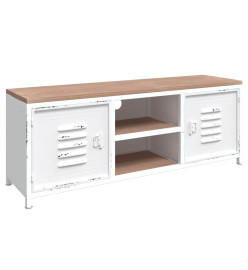 Meuble TV Blanc 110x30x40 cm Fer et bois de sapin massif