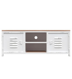 Meuble TV Blanc 110x30x40 cm Fer et bois de sapin massif