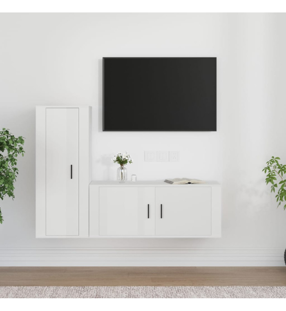 Ensemble de meubles TV 2 pcs blanc brillant bois d'ingénierie