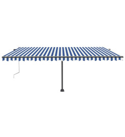 Auvent automatique capteur de vent/LED 500x300 cm Bleu et blanc