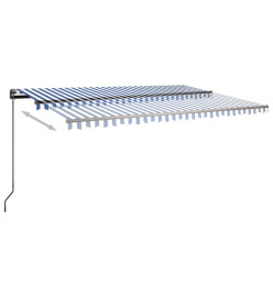 Auvent automatique capteur de vent/LED 500x300 cm Bleu et blanc