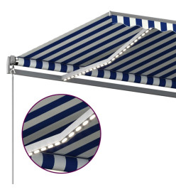 Auvent automatique capteur de vent/LED 500x300 cm Bleu et blanc