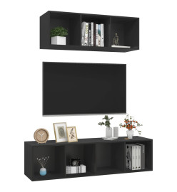 Ensemble de meuble TV 2 pcs Noir Aggloméré