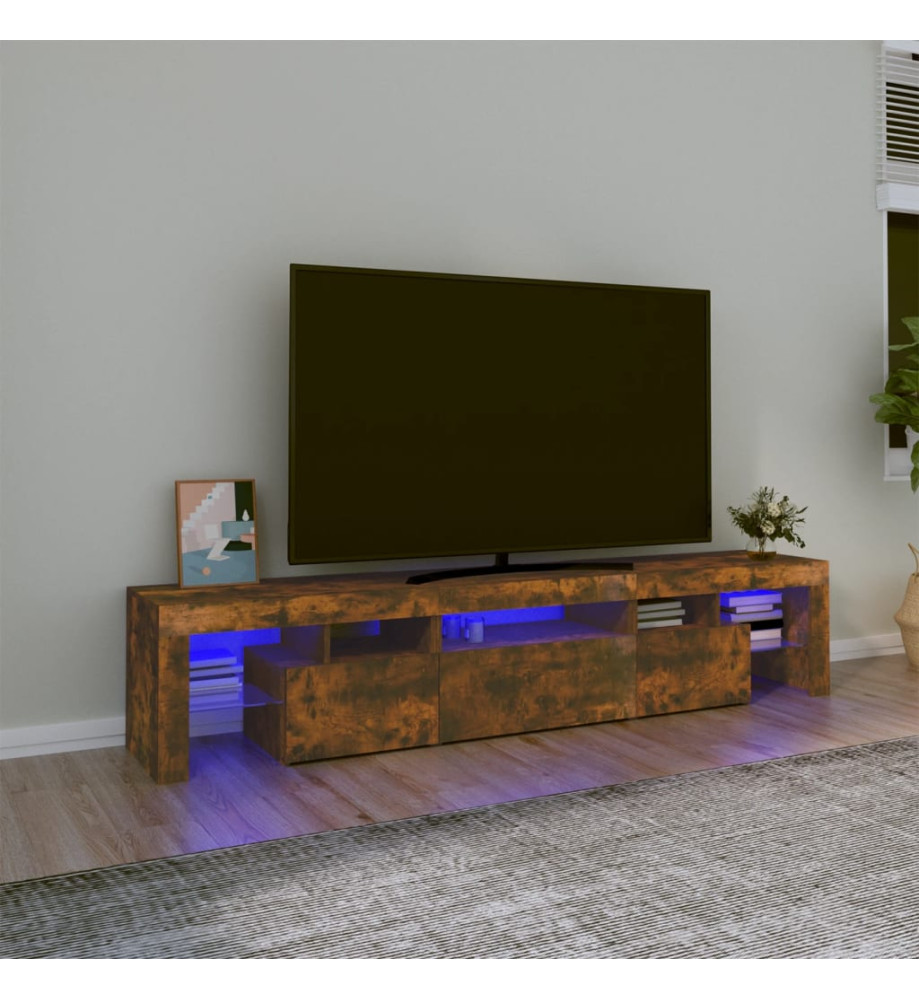 Meuble TV avec lumières LED Chêne fumé 200x36,5x40 cm