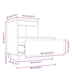 Table de chevet Gris 60x34x51 cm Bois de pin solide