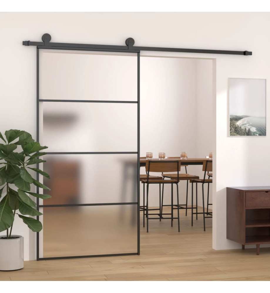 Porte coulissante Verre ESG dépoli aluminium 102,5x205 cm Noir