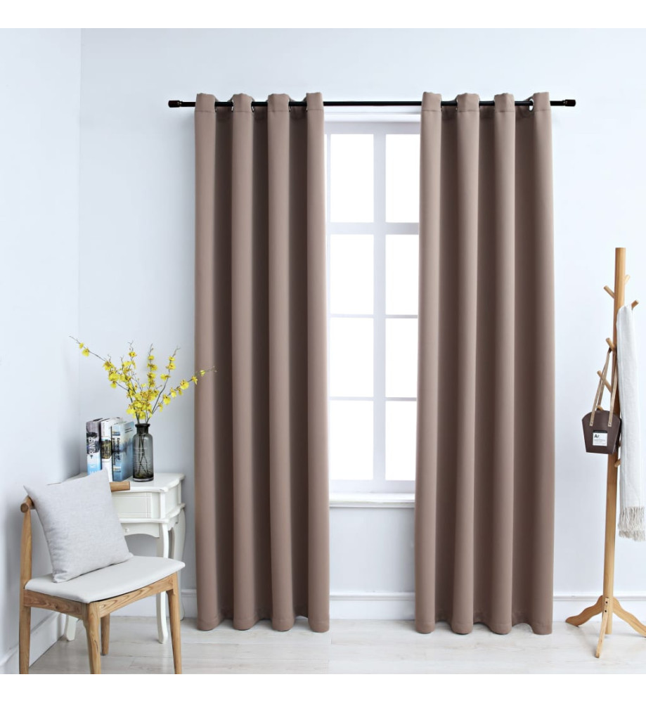 Rideaux occultants avec anneaux en métal 2 pcs Taupe 140x225 cm