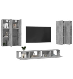 Ensemble de meubles TV 6 pcs Gris béton Bois d'ingénierie