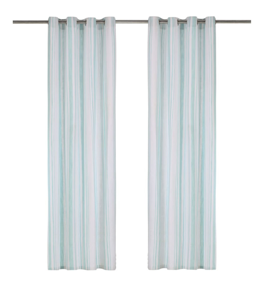 Rideaux avec anneaux en métal 2 pcs Coton 140x225cm Rayure Bleu