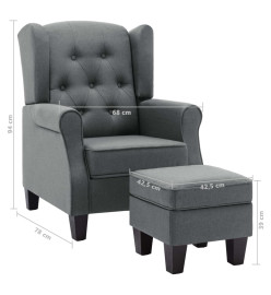 Fauteuil avec repose-pied Gris clair Tissu