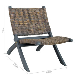 Chaise de relaxation Gris Rotin naturel kubu et bois d'acajou