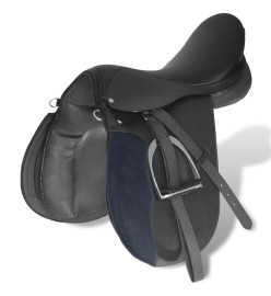 Set de selle équitation 16" en cuir véritable 14 cm 5 en 1 noir