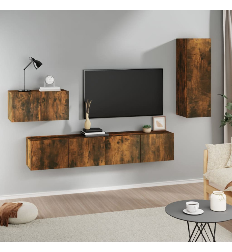 Ensemble de meubles TV 4 pcs Chêne fumé Bois d'ingénierie