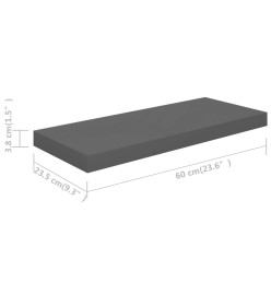 Étagère murale flottante 2 pcs Gris brillant 60x23,5x3,8 cm MDF