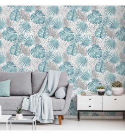 DUTCH WALLCOVERINGS Papier peint Feuilles de monstera Bleu