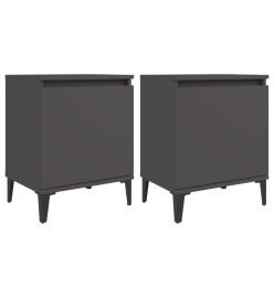 Tables de chevet avec pieds en métal 2 pcs Gris 40x30x50 cm