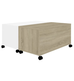 Table basse Blanc et chêne sonoma 75x75x38 cm Aggloméré