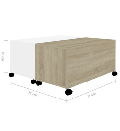 Table basse Blanc et chêne sonoma 75x75x38 cm Aggloméré