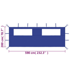 Paroi latérale de belvédère avec fenêtres 6x2 m Bleu