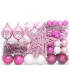 Ensemble de boules de Noël 108 pcs Blanc et rose