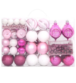 Ensemble de boules de Noël 108 pcs Blanc et rose