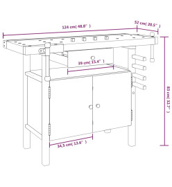 Établi avec tiroir et étaux 124x52x83 cm Bois massif d'acacia