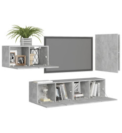 Ensemble de meuble TV 4 pcs Gris béton Aggloméré