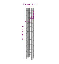 Poteau à gabion circulaire Acier galvanisé Ø30x200 cm