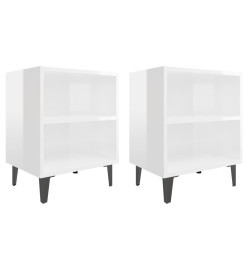 Tables de chevet pieds en métal 2 pcs Blanc brillant 40x30x50cm