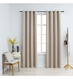 Rideaux occultants avec anneaux en métal 2 pcs Beige 140x175 cm