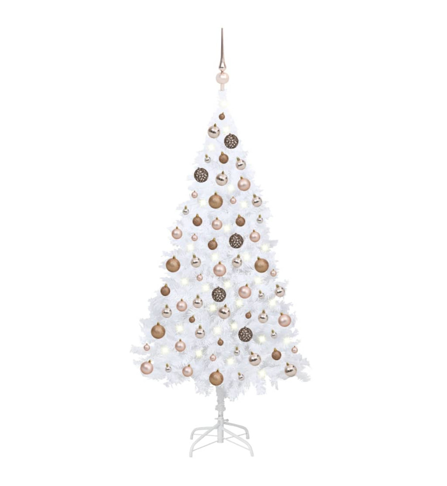 Arbre de Noël artificiel pré-éclairé et boules blanc 150 cm PVC