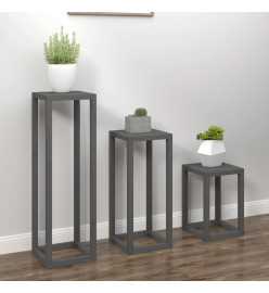 Ensemble de supports pour plantes 3 pcs Gris Bois de pin massif