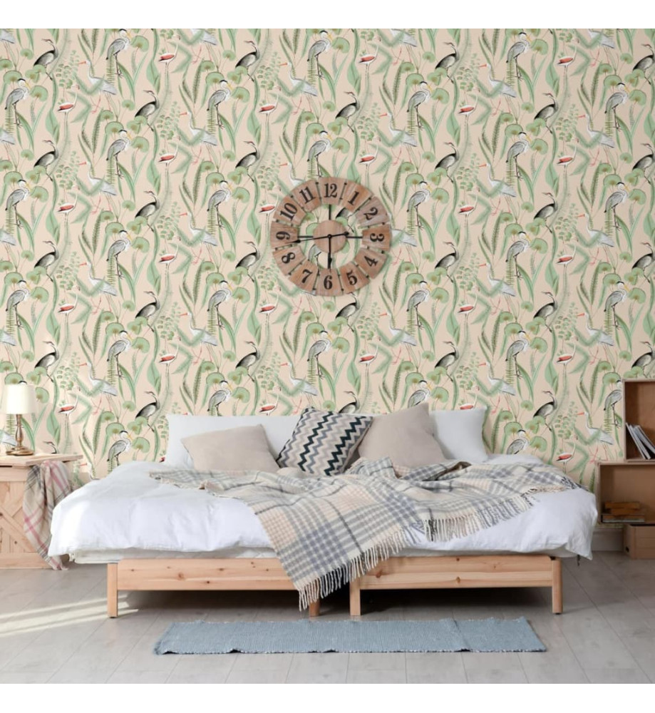 DUTCH WALLCOVERINGS Papier peint Flamingo Crème et menthe