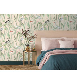 DUTCH WALLCOVERINGS Papier peint Flamingo Crème et menthe