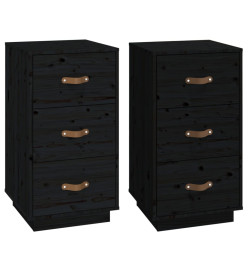 Tables de chevet 2 pcs Noir 40x40x75 cm Bois de pin massif