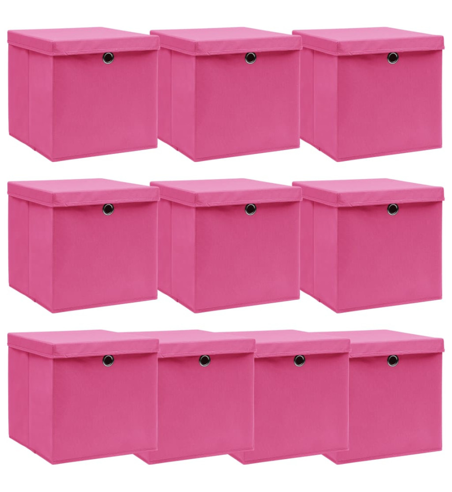 Boîtes de rangement avec couvercles 10pcs Rose 32x32x32cm Tissu