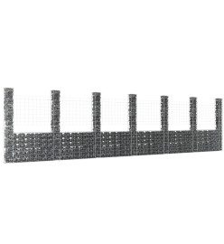 Panier de gabion en forme de U avec 7 poteaux Fer 740x20x200 cm