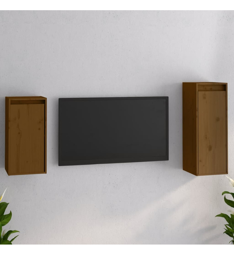 Meubles TV 2 pcs Marron miel Bois massif de pin