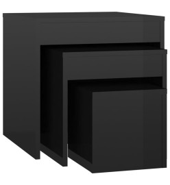 Tables gigognes 3 pcs Noir brillant Aggloméré