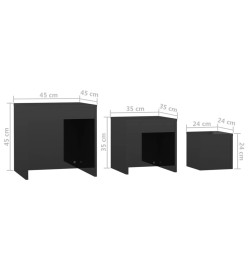 Tables gigognes 3 pcs Noir brillant Aggloméré