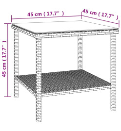 Table d'appoint noir 45x45x45 cm poly rotin et verre trempé