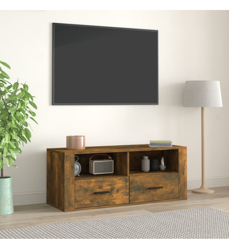 Meuble TV Chêne fumé 100x35x40 cm Bois d'ingénierie