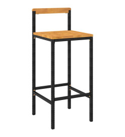 Tabourets de bar 2 pcs noir résine tressée et bois d'acacia