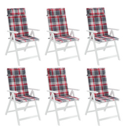 Coussins de chaise à dossier haut lot de 6 carreaux rouge