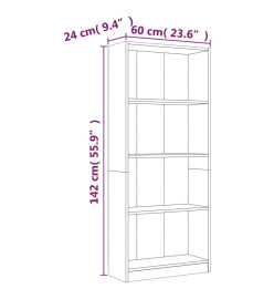 Bibliothèque 4 niveaux Chêne marron 60x24x142cm Bois ingénierie