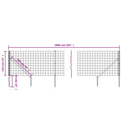 Clôture en treillis métallique et ancrage anthracite 1,1x10 m