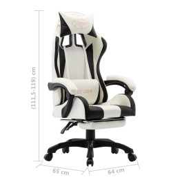 Fauteuil de jeux vidéo et repose-pied Noir et blanc Similicuir