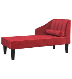 Chaise longue avec traversin rouge bordeaux velours