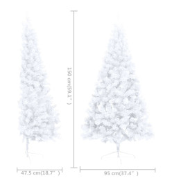 Sapin de Noël artificiel moitié avec support blanc 150 cm PVC