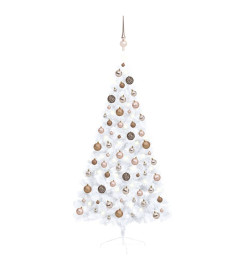 Demi-arbre de Noël artificiel pré-éclairé et boules blanc 150cm